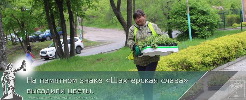 На памятном знаке «Шахтерская слава» высадили цветы.  | Администрация муниципального округа город Партизанск Приморского края Официальный сайт