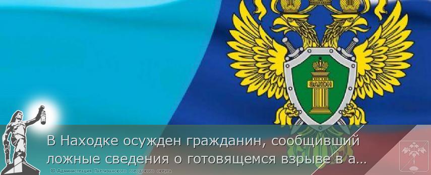 В Находке осужден гражданин, сообщивший ложные сведения о готовящемся взрыве в аэропорту Владивостока | Администрация муниципального округа город Партизанск Приморского края Официальный сайт