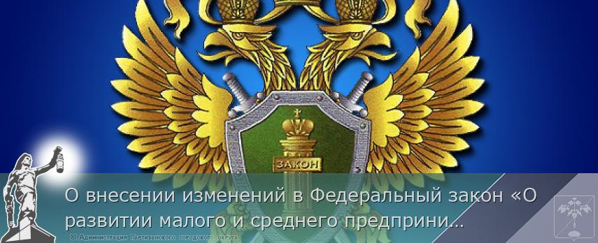 О внесении изменений в Федеральный закон «О развитии малого и среднего предпринимательства в Российской Федерации